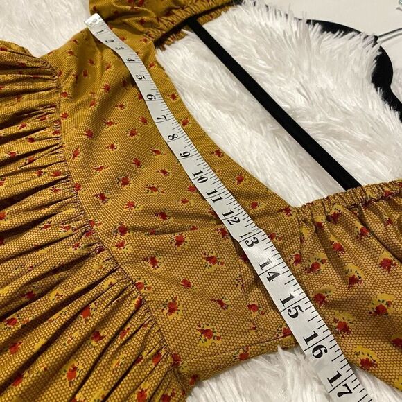 Eddy Jocelyn Puff Sleeve Fringe Dress in Honeycomb Rose Floral Medium NWT - Picture 4 of 11